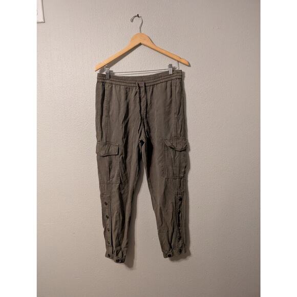 Pam &‎ Gela Cargo Joggers Womens M Khaki Green Pockets Side Snaps Drawstring - Picture 1 of 9